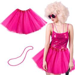 80er Jahre Kostüm Set mit Damen Tüllrock Mehrschichtig Ballett 80er Tutu Rock Rosa Neon Halskette Kunststoff Perlenkette von Neer