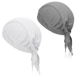 Neer 2 Herren Sport Bandana Mützen Atmungsaktiv Sonnenschutz Fahrrad Kopfbedeckung Verstellbares Kopftuch (Grau, Weiß) von Neer
