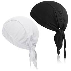 Neer 2 Herren Sport Bandana Mützen Atmungsaktiv Sonnenschutz Fahrrad Kopfbedeckung Verstellbares Kopftuch (Schwarz, Weiß) von Neer
