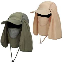 Neer 2 Stück UV Schutz Sonnenhüte Abnehmbarer Mesh Fischerhüte Atmungsaktive Sommer Hüte für Männer Frauen (Khaki, Militärgrün) von Neer
