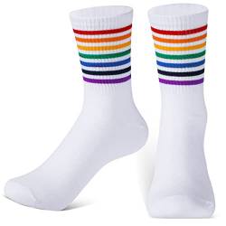 Neer 35-40 Socken mit Regenbogen Muster Baumwolle LGBT Socken Unisex Gestreift Regenbogen Socke Bunt LGBTQ Stolz Sportsocken von Neer