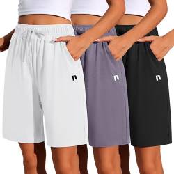 Neer 3er-Pack Damen-Shorts, schnelltrocknend, mit Kordelzug, hohe Taille, Bermuda-Shorts mit Taschen, Schwarz, Weiß, Dunkelgrau, X-Groß von Neer