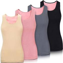 Neer Damen Innenfleece Thermo Unterhemd Warm Ärmellos Tank Top Baumwolle Thermounterwäsche (Gemischte Farben, 4 Stück) von Neer