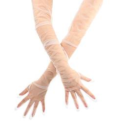 Neer Damen Opera Halb Transparent Tüll Braut Handschuhe (Weiß, 28 Zoll) von Neer