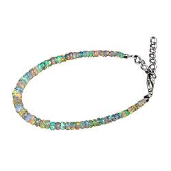 925 Sterling Silber 3 mm bis 6 mm natürliche äthiopische Welo Feueropal facettierte Rondelle Edelstein Perlen Armband für Frauen | AAA-Qualität Opal perlen | 7-Zoll-Opal-Armband | Opalschmuck von Neerupam Collection