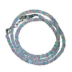 925 Sterling Silber 4 mm bis 5 mm natürliche äthiopische Welo Feueropal glatte Rondelle Edelstein Perlen Halskette für Frauen | AAA-Qualität Opal perlen | 18-Zoll-Opal-Halskette | Opalschmuck von Neerupam Collection