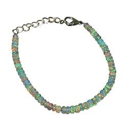 925 Sterling Silber 5 mm natürlicher äthiopischer Welo Feueropal glatte Rondelle Edelstein Perlen Armband für Frauen | AAA-Qualität Opal perlen | 7-Zoll-Opal-Armband | Opalschmuck von Neerupam Collection