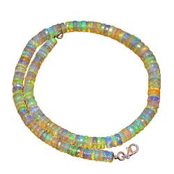 925 Sterling Silber 6mm bis 7mm natürlicher äthiopischer Welo Feueropal facettierte Heishi Reifen Edelstein Perlen Halskette für Frauen | AAA-Qualität Opal perlen| 16-Zoll-Opal-Halskette | Opalschmuck von Neerupam Collection