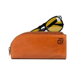 Negotia Delta Unisex Brillenetui Leder - Luxury Sonnenbrillenetuis Reißverschluss-Tasche - Brillenetui für 2 Brillen - Brillentasche - Brillenhülle - Glasses Case - Braun von Negotia