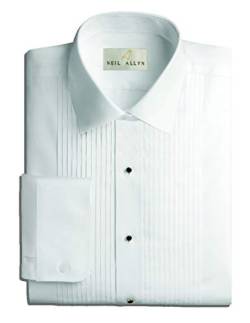 Neil Allyn Herren Smoking-Shirt, Poly/Baumwolle, Laydown-Kragen, 1/4 Zoll Falte - Weiß - 39 cm Hals 86 cm- 89 cm Ärmel von Neil Allyn