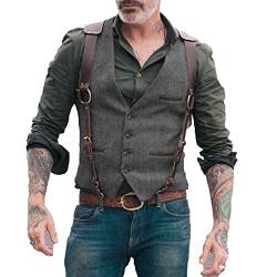 Neil Melody Herren Fischgrät Anzüge Westen Business Tweed schmale Passform Weste Wolle Trauzeuge S-3XL(3X-Large,Grau) von Neil Melody