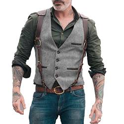 Neil Melody Herren Fischgrät Anzüge Westen Business Tweed schmale Passform Weste Wolle Trauzeuge S-3XL(Large,Silber) von Neil Melody