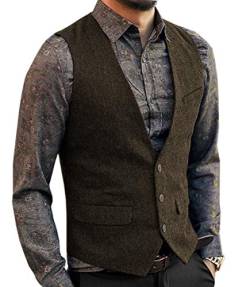 Neil Melody Herren Wolle Herringbone Tweed Lässig Weste Business Anzug Weste Slim-Fit(Medium,Kaffee) von Neil Melody