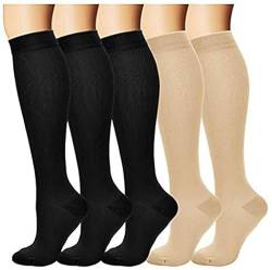 Kompressionsstrümpfe Damen und Herren, Kompressionssocken Stützstrümpfe Compression Socks Laufstrümpfe Kompression für Sport,Laufen,Reisen,Radsport,Flug, medi, krankenschwester, 5 Paar von Nein