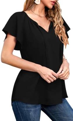 Neineiwu Bluse Kurzarm Damen Shirts Casual Elegante Bluse V-Ausschnitt Tunika Tops für Damen,Black,S von Neineiwu