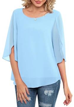 Neineiwu Damen Chiffon Tunika Lässig Rundkragen 3/4-Ärmeln Bluse Mesh Fließende Shirts Loose Fit Oberteile blusen Damen elegant festlich Party Outfit Damen Bluse Damen sexy von Neineiwu