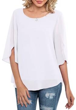 Neineiwu Damen Chiffon Tunika Lässig Rundkragen 3/4-Ärmeln Bluse Mesh Fließende Shirts Loose Fit Oberteile blusenshirt Damen Oberteile Damen sexy Oberteil Damen elegant von Neineiwu