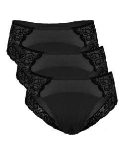 Neione Damen Perioden Unterwäsche Periodenslip Postpartum Menstruation Hipster Panty Frauen Spitze Unterhosen 3er-Pack Schwarz 3XL Große Größen von Neione