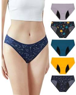 Neione Frauen Periodenunterschwäsche Mittlere Blutung Perioden Unterwäsche Menstruation Postpartum Unterhosen Damen Brazilian Slip 5er Pack Galaxy L von Neione