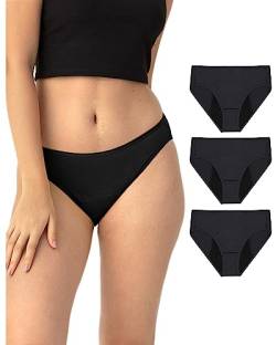 Neione Periodenunterschwäsche Mittlere Blutung Menstruation Unterhosen Damen Perioden Bikinislips Brazilian Panty Große Größen 3er-Pack Schwarz 4XL von Neione