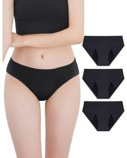 Neione Periodenunterschwäsche Mittlere Blutung Menstruation Unterwäsche Perioden Underwer Teenager Mädchen Unterhosen Panty 3er Pack Schwarz XXS von Neione