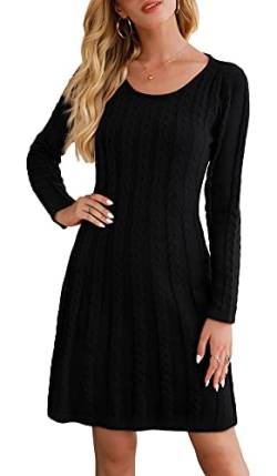 Neitooh Damen Strickkleid Pulloverkleid Elegant Winterkleider Langarm Einfarbige Rundkragen Minikleid Winter Langarm (Schwarz, M) von Neitooh