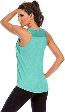 Damen Yoga Fitness Tank Top Locker Mädchen Sport Tshirt Training Jogging Running Shirt Ärmelloses Mesh Zurück Sportbekleidung Grün S von Nekosi