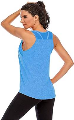 Damen Yoga Fitness Tank Top Locker Mädchen Sportshirt Training Jogging Running Shirt Ärmelloses Mesh Zurück Sportbekleidung Blau S von Nekosi