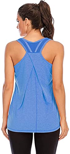 Nekosi Damen Sporttop Yoga Tank Top Oberteil Laufen Fitness Ärmelloses Mesh Zurück Funktions Shirt Blau Mittel von Nekosi