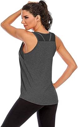Nekosi Damen Sporttop Yoga Tank Top Oberteil Laufen Fitness Ärmelloses Mesh Zurück Funktions Shirt Grau L von Nekosi