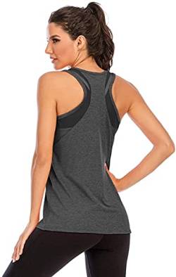 Nekosi Damen Sporttop Yoga Tank Top Oberteil Laufen Fitness Ärmelloses Mesh Zurück Funktions Shirt Grau Mittel von Nekosi