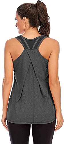 Nekosi Damen Sporttop Yoga Tank Top Oberteil Laufen Fitness Ärmelloses Mesh Zurück Funktions Shirt Grau Mittel von Nekosi