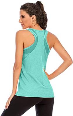 Nekosi Damen Sporttop Yoga Tank Top Oberteil Laufen Fitness Ärmelloses Mesh Zurück Funktions Shirt Grün Mittel von Nekosi