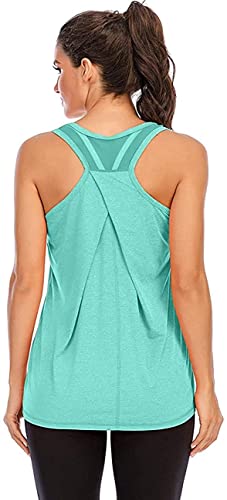 Nekosi Damen Sporttop Yoga Tank Top Oberteil Laufen Fitness Ärmelloses Mesh Zurück Funktions Shirt Grün Mittel von Nekosi