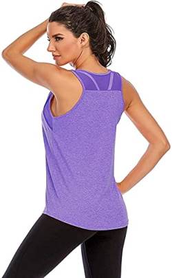 Nekosi Damen Sporttop Yoga Tank Top Oberteil Laufen Fitness Ärmelloses Mesh Zurück Funktions Shirt Lila L von Nekosi