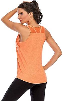 Nekosi Damen Sporttop Yoga Tank Top Oberteil Laufen Fitness Ärmelloses Mesh Zurück Funktions Shirt Orange L von Nekosi