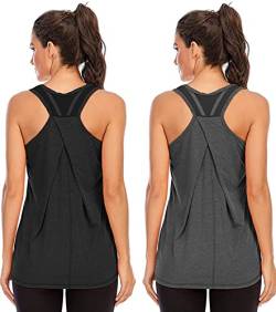 Nekosi Damen Sporttop Yoga Tank Top Oberteil Laufen Fitness Ärmelloses Mesh Zurück Funktions Shirt Schwarz Grau Groß, 2er Pack von Nekosi