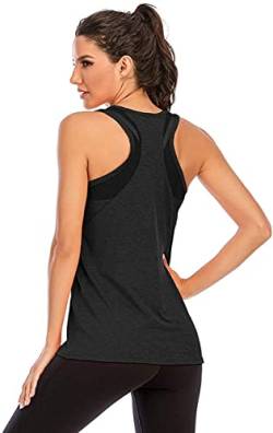 Nekosi Damen Sporttop Yoga Tank Top Oberteil Laufen Fitness Ärmelloses Mesh Zurück Funktions Shirt Schwarz Groß von Nekosi