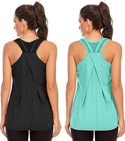 Nekosi Damen Sporttop Yoga Tank Top Oberteil Laufen Fitness Ärmelloses Mesh Zurück Funktions Shirt Schwarz Grün Groß, 2er Pack von Nekosi