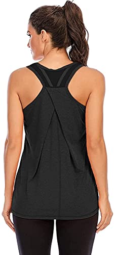 Nekosi Damen Sporttop Yoga Tank Top Oberteil Laufen Fitness Ärmelloses Mesh Zurück Funktions Shirt Schwarz Mittel von Nekosi