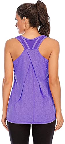 Nekosi Damen Yoga Fitness Tank Top Locker Mädchen Sport Tshirt Training Jogging Running Shirt Ärmelloses Mesh Zurück Sportbekleidung Lila X-Groß von Nekosi