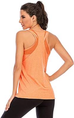 Nekosi Damen Yoga Fitness Tank Top Locker Mädchen Sport Tshirt Training Jogging Running Shirt Ärmelloses Mesh Zurück Sportbekleidung Orange X-Groß von Nekosi