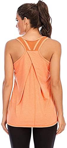 Nekosi Damen Yoga Fitness Tank Top Locker Mädchen Sport Tshirt Training Jogging Running Shirt Ärmelloses Mesh Zurück Sportbekleidung Orange X-Groß von Nekosi