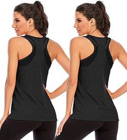 Nekosi Damen Yoga Tanktops Ärmelloses Sportshirt Kleidung Mesh Zurück Fitness Laufen Shirt Sport Oberteile Schwarz Schwarz X-Groß, 2er Pack von Nekosi