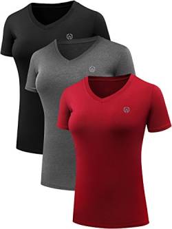 NELEUS Damen 3er-Pack Kompression Workout Athletic Shirt, 8016# Schwarz/Grau/Rot, 3 Stück, Mittel von Neleus