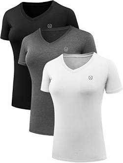 NELEUS Damen 3er-Pack Kompression Workout Athletic Shirt, 8016# Schwarz/Grau/Weiß, 3 Stück, Klein von Neleus