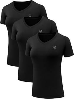 NELEUS Damen 3er-Pack Kompression Workout Athletic Shirt, 8016# Schwarz/Schwarz/Schwarz, 3 Stück, Mittel von Neleus