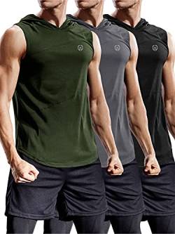 NELEUS Dry Fit Workout Athletic Muscle Tank mit Kapuze, 3er Pack, 5036# 3er-Pack: schwarz, grau, olivgrün., Mittel von Neleus