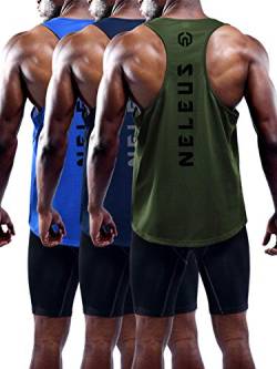 NELEUS Herren 3er-Pack Dry Fit Y-Back Muscle Tank Top, 5031# 3er-Pack: Olivgrün, Blau, Marineblau, 3X-Groß von Neleus