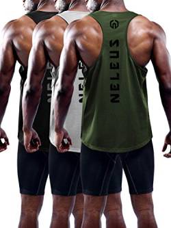 NELEUS Herren 3er-Pack Dry Fit Y-Back Muscle Tank Top, 5031# 3er Pack: Schwarz/Grau/Olivgrün, X-Klein von Neleus